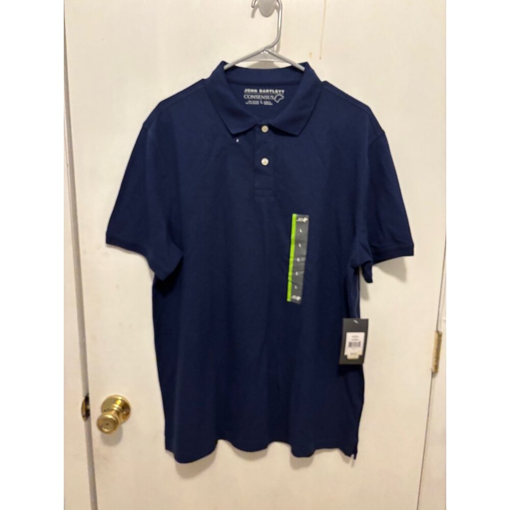 NWT John Bartlett Consensus Polo Shirt Mens SZ Large Navy Blue Short Sleeve